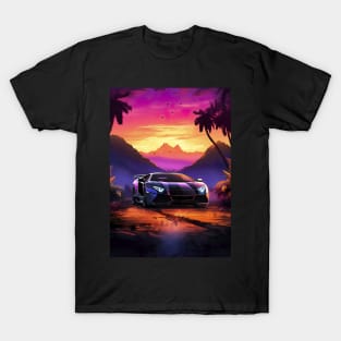 Synthwave aesthetic sport car with palms [synthwave/vaporwave/cyberpunk] T-Shirt